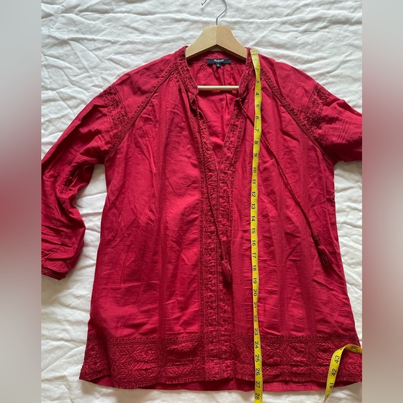 Madewell Red Embroidered Tunic Blouse - Picture 2 of 6